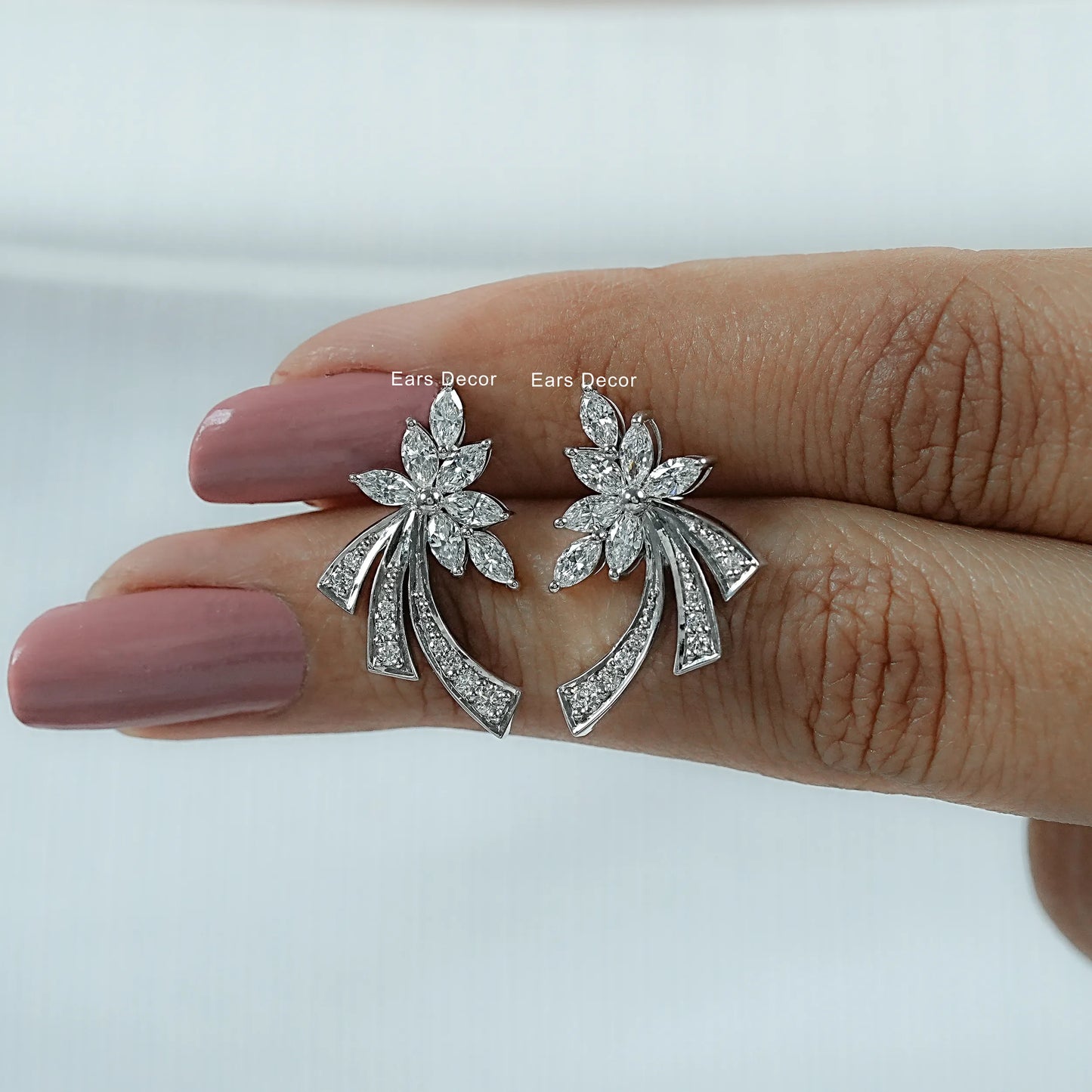 Marquise Cut Leaf Shaped Lab Diamond Stud Earrings