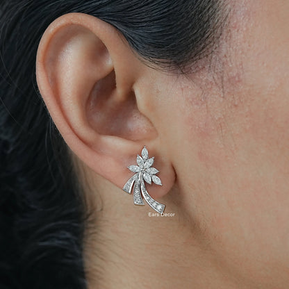 Marquise Cut Leaf Shaped Lab Diamond Stud Earrings