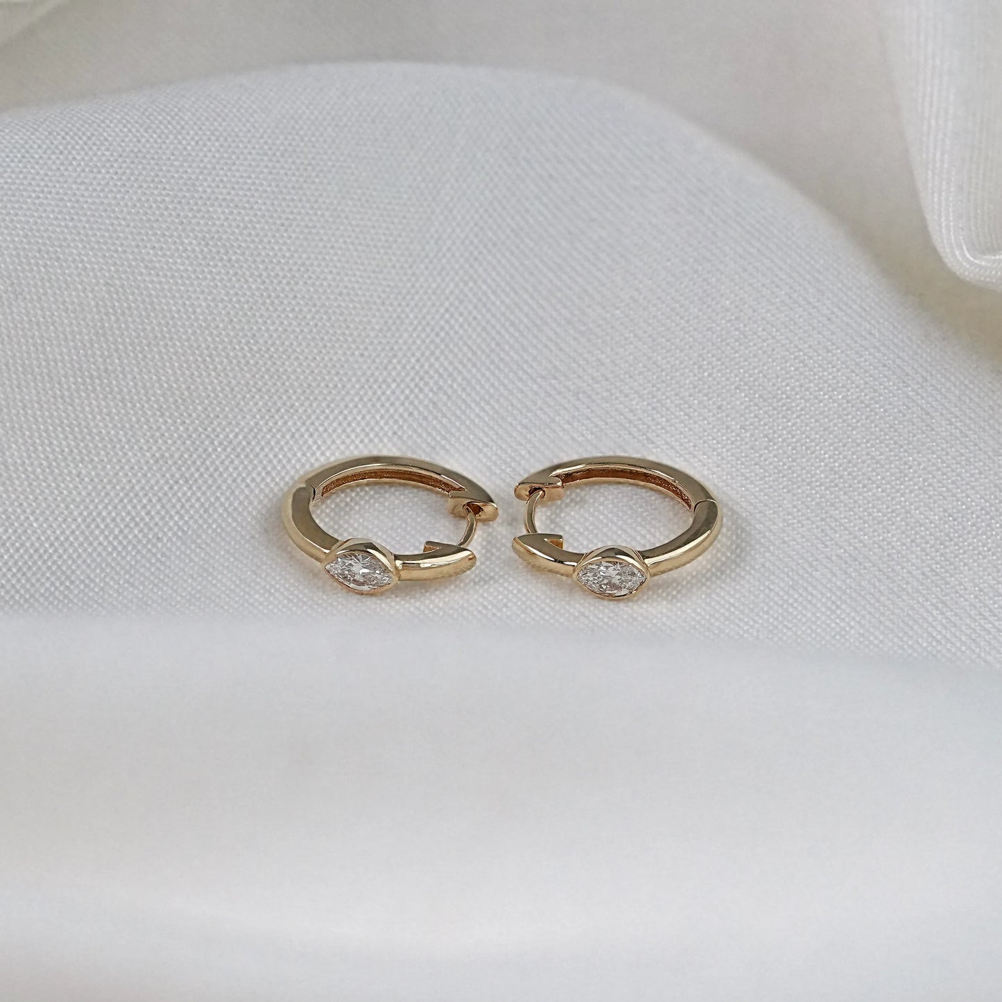Bezel Set Marquise Cut Moissanite Hoop Earrings