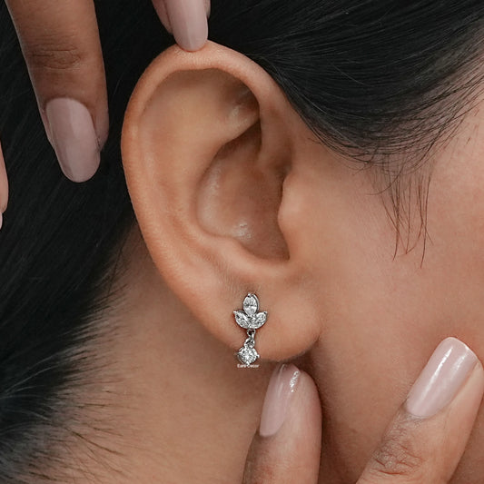 Marquise and Round Cut Diamond Dainty Drop Earrings