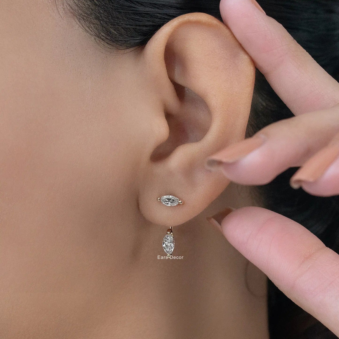 Marquise Diamond Stud Ear Jacket Earring