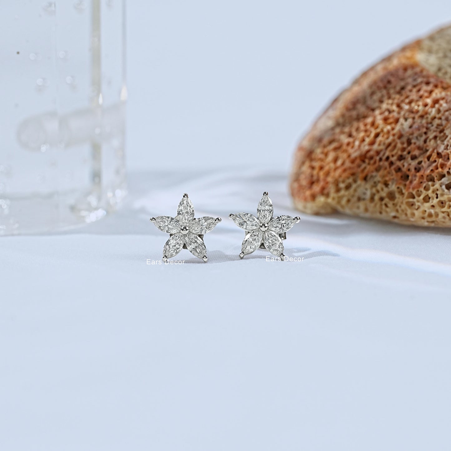 Marquise Cut Lab Diamond Cluster Stud Earring.