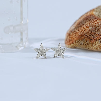 Marquise Cut Lab Diamond Cluster Stud Earring.