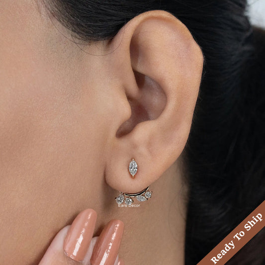 Marquise Cluster Diamond Jacket Stud Earring