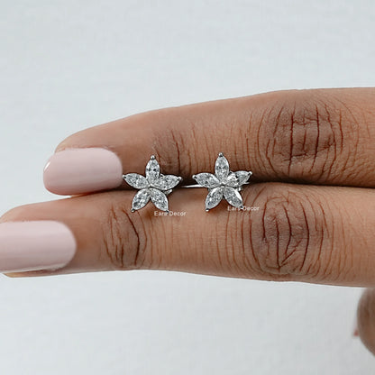 Marquise Cut Lab Diamond Cluster Stud Earring.