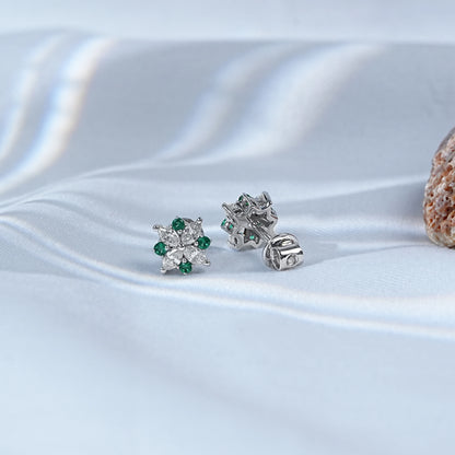 Green Round And Marquise Cut Diamond Floral Stud