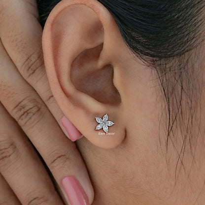 Marquise Cut Lab Diamond Cluster Stud Earring.
