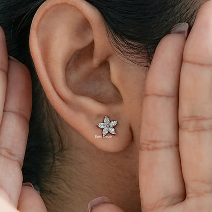 Marquise Cut Lab Diamond Cluster Stud Earring.