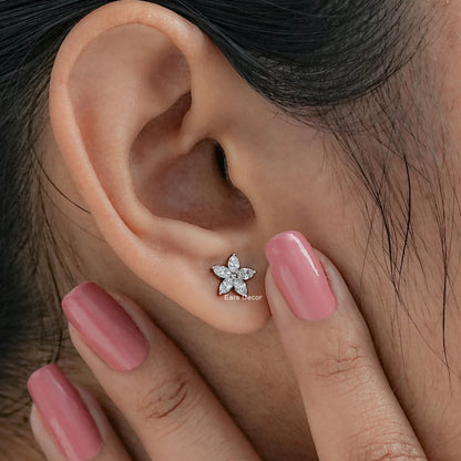 Marquise Cut Lab Diamond Cluster Stud Earring.