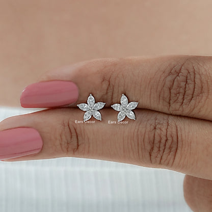 Marquise Cut Lab Diamond Cluster Stud Earring.