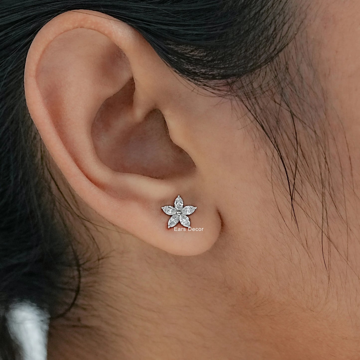 Marquise Cut Lab Diamond Cluster Stud Earring.