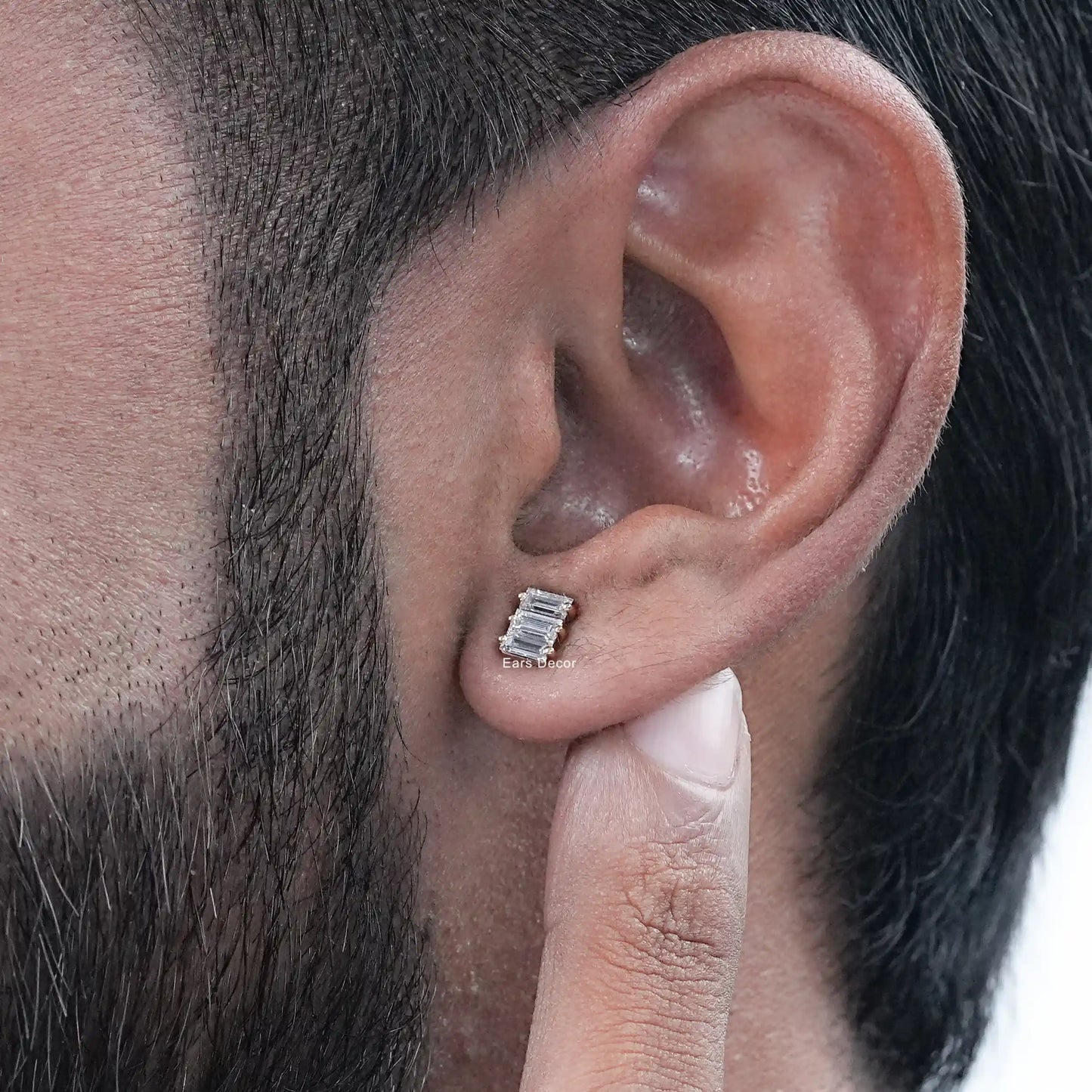Baguette Cut Lab Grown Diamond Stud Earring For Men's