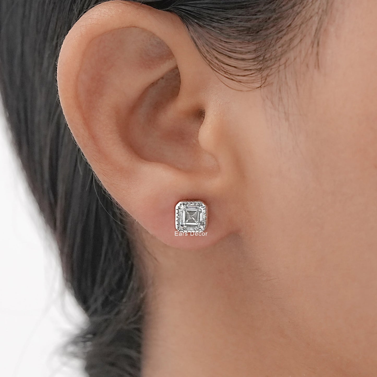 Milgrain Asscher Cut Moissanite Stud Earrings