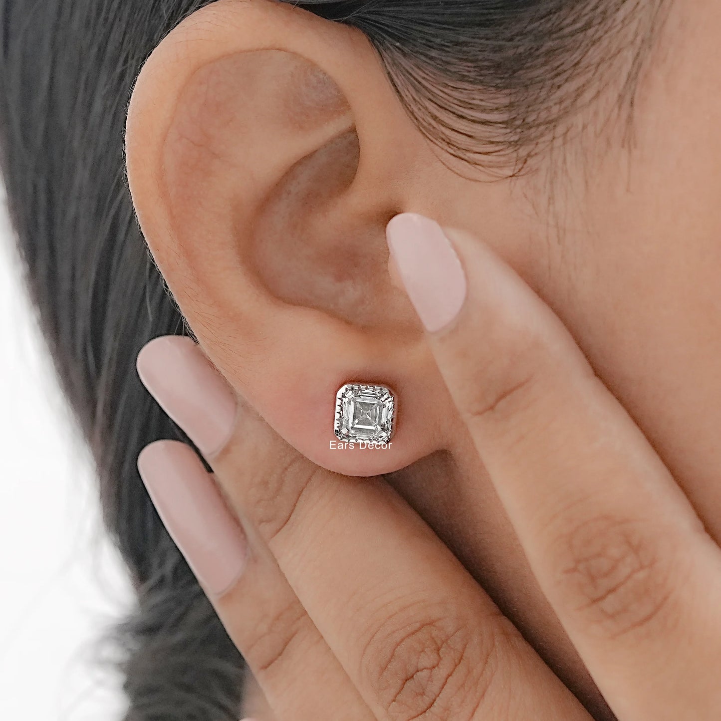 Milgrain Asscher Cut Moissanite Stud Earrings
