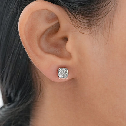 Cushion Cut Moissanite Diamond Stud Earrings