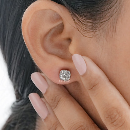 Earth Mined Cushion Cut Diamond Milgrain Stud Earrings