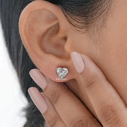 Natural Heart Cut Diamond Milgrain Set Stud Earrings