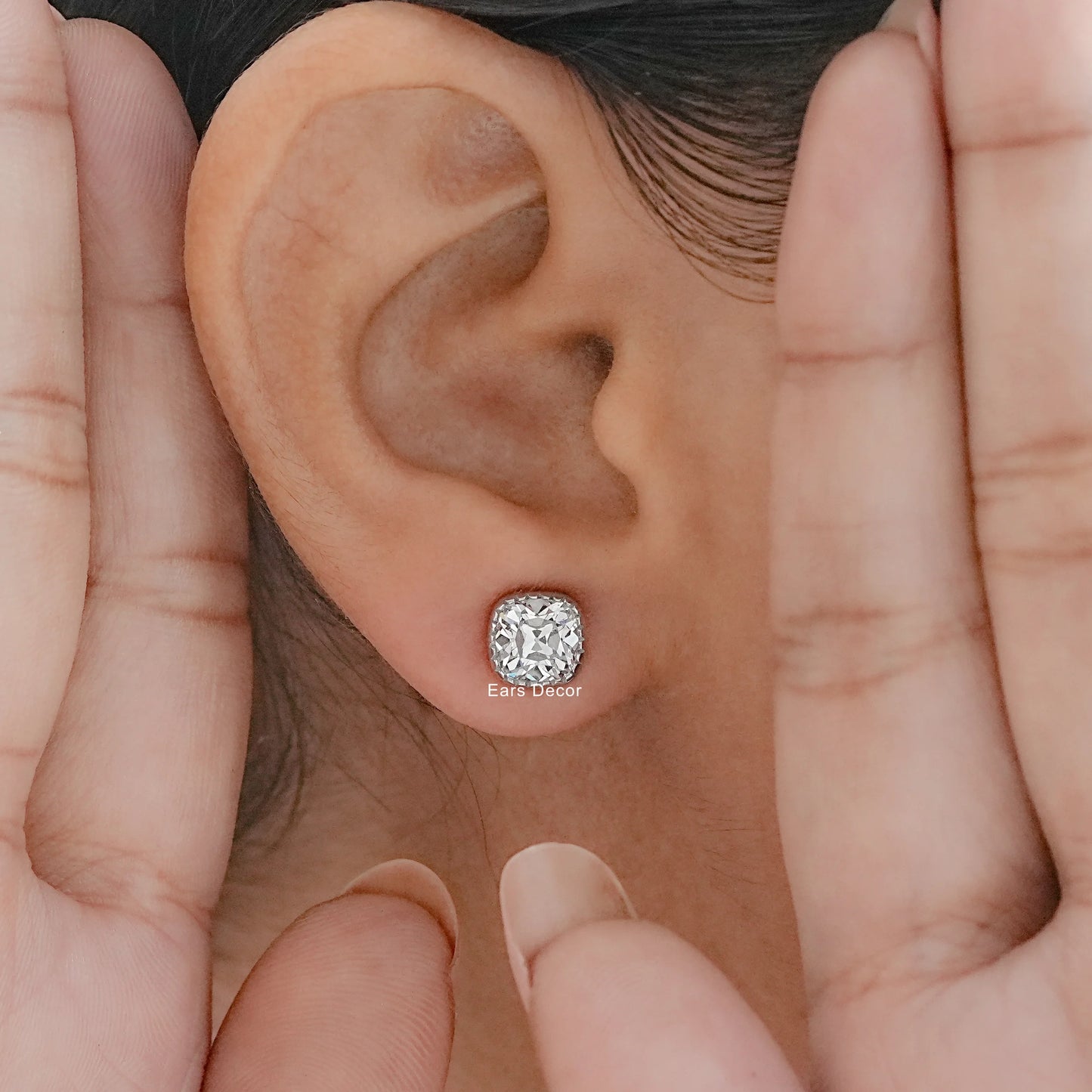 Moissanite Square Old Mine Cushion Cut Stud Earrings