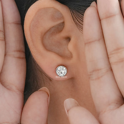 Old European Round Moissanite Diamond Stud Earrings