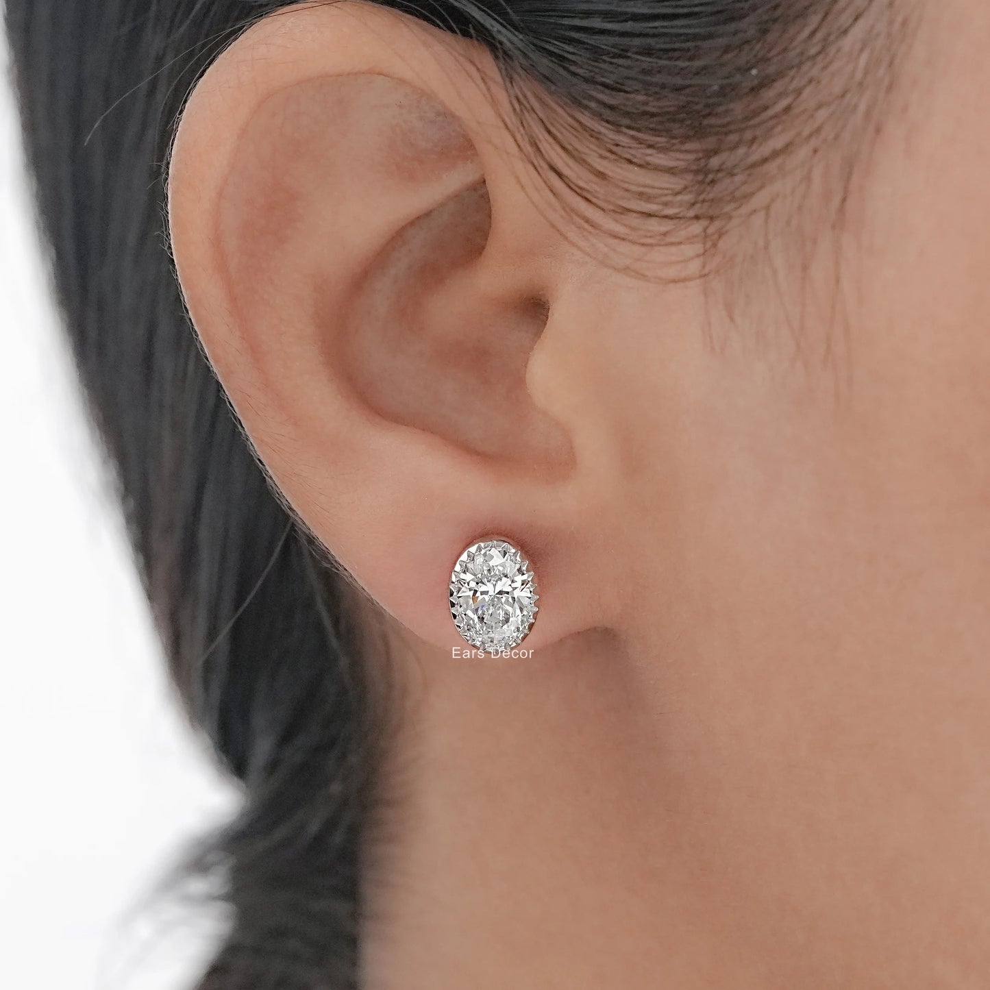 Natural Oval Cut Diamond Milgrain Set Stud Earrings