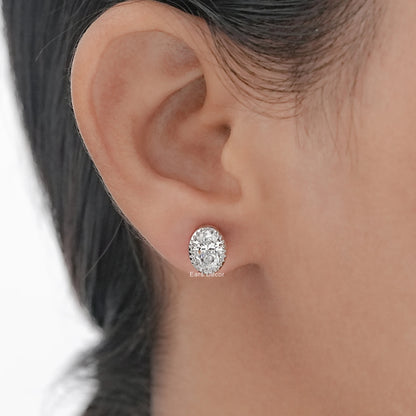 Natural Oval Cut Diamond Milgrain Set Stud Earrings