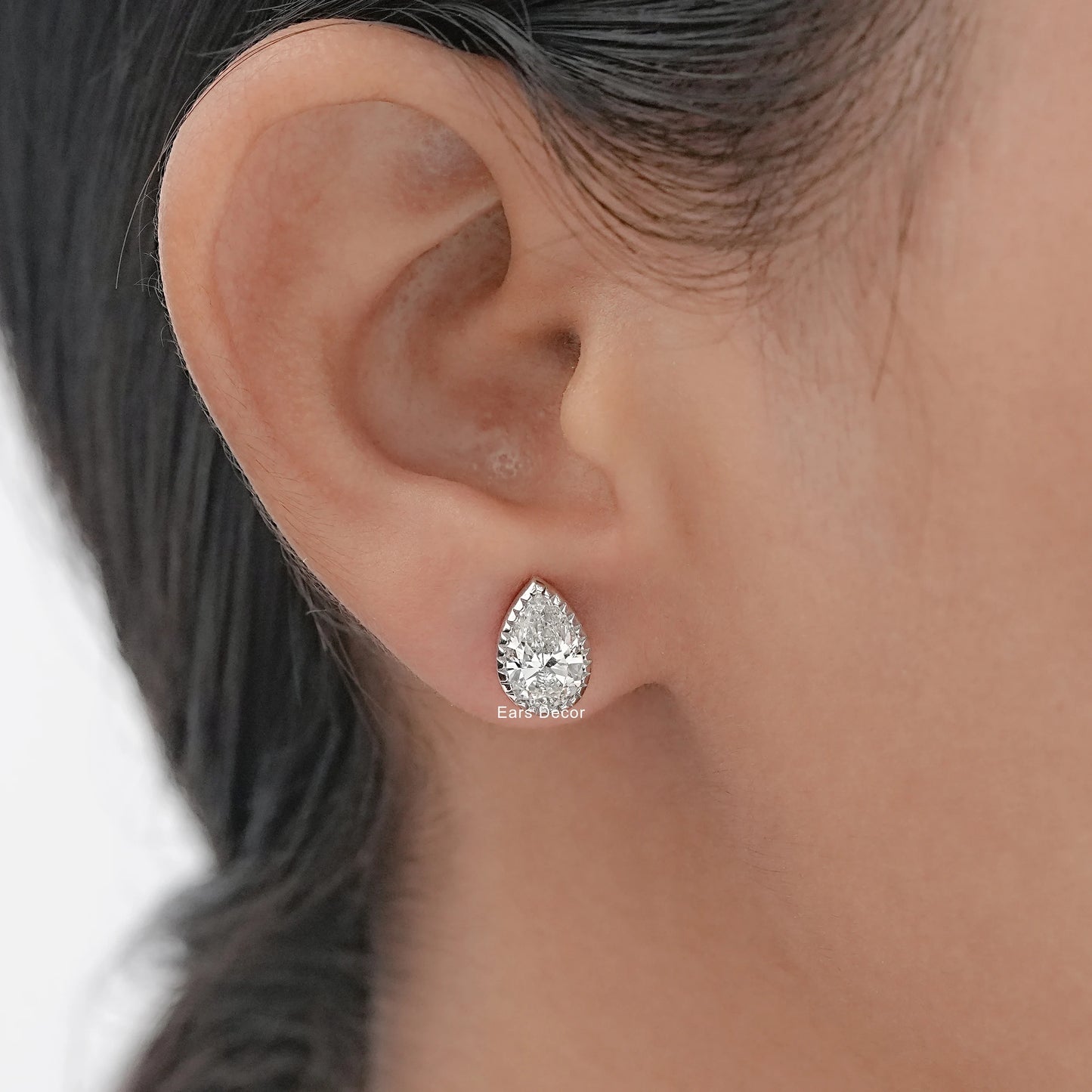 Moissanite Pear Cut Milgrain Set Stud Earrings