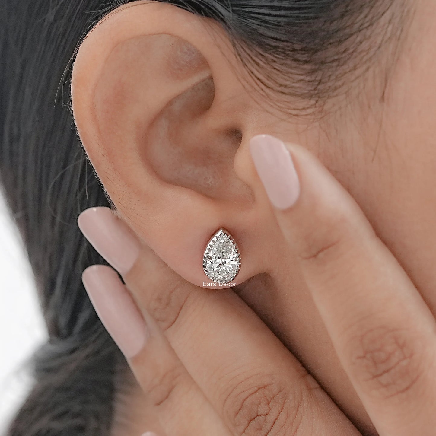 Moissanite Pear Cut Milgrain Set Stud Earrings