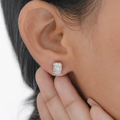 Milgrain Radiant Cut Moissanite Stud Earrings