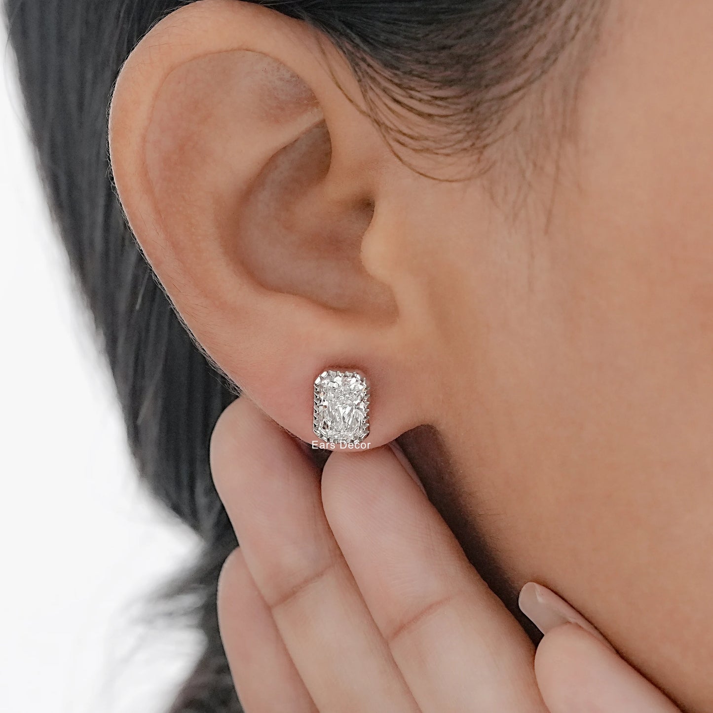 Radiant Cut Milgrain Set Lab Grown Diamond Stud Earrings