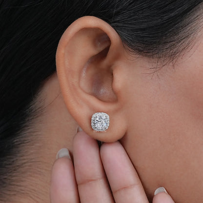 Lab Diamond Cushion Cut Halo Stud Earrings
