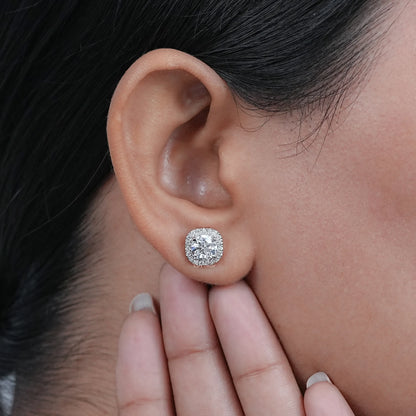 Lab Grown Old European Round Halo Stud Earrings