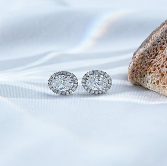 Oval Cut Lab Diamond Halo Earrings