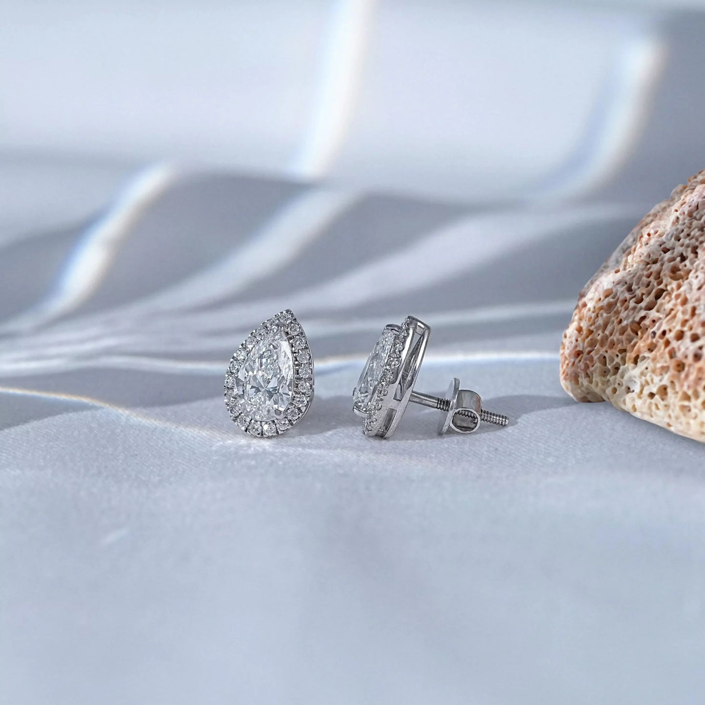 Pear Cut Lab Diamond Halo Stud Earrings