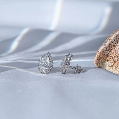 Pear Cut Lab Diamond Halo Stud Earrings