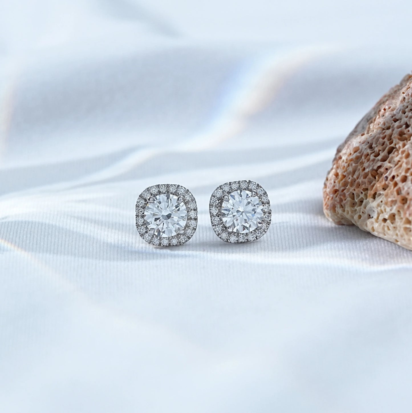 Lab Grown Round Cut Halo Stud Earrings