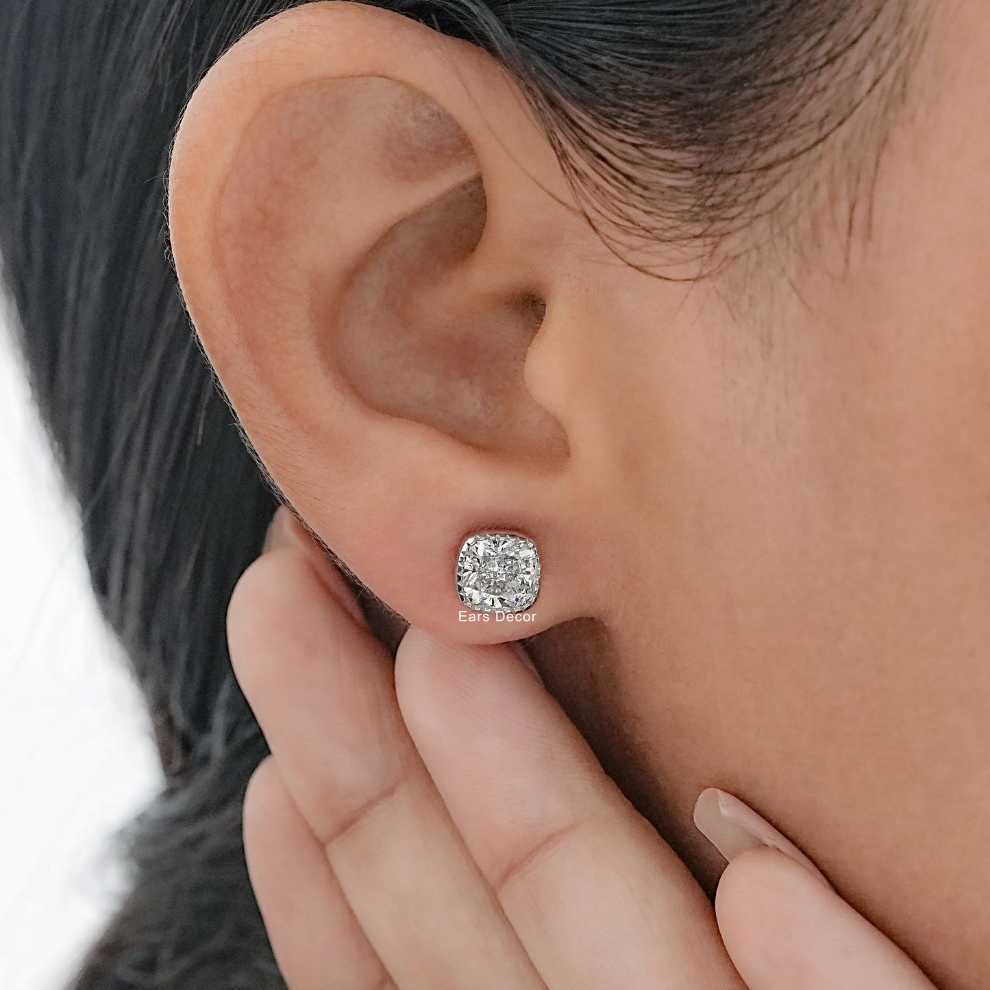 Cushion Cut Moissanite Diamond Stud Earrings