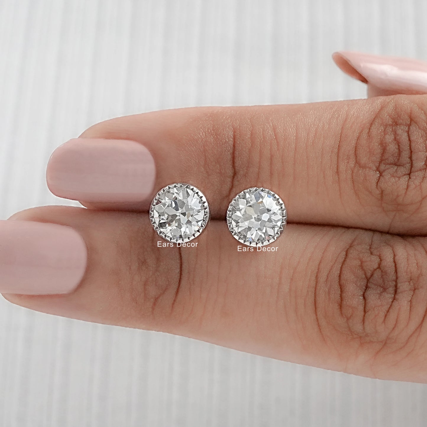 Old European Round Moissanite Diamond Stud Earrings