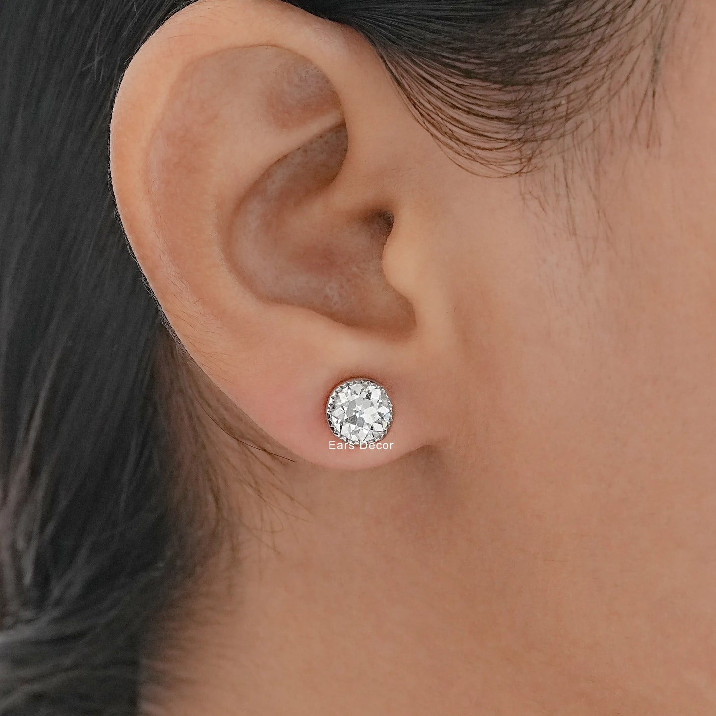Old European Round Moissanite Diamond Stud Earrings