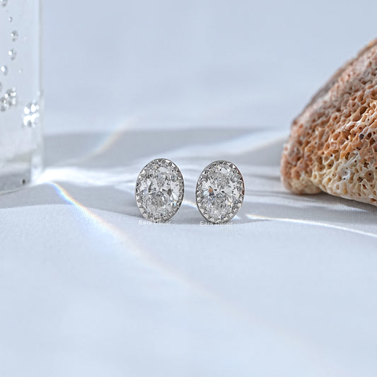 Moissanite Oval Cut Diamond Milgrain Set Earrings