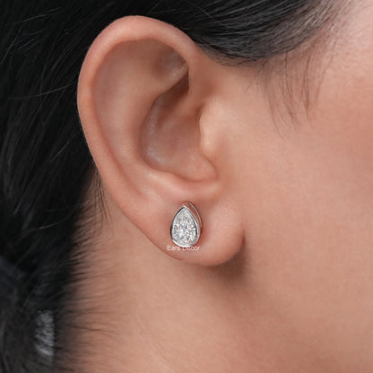 Moissanite Pear Cut Bezel Set Solitaire Stud
