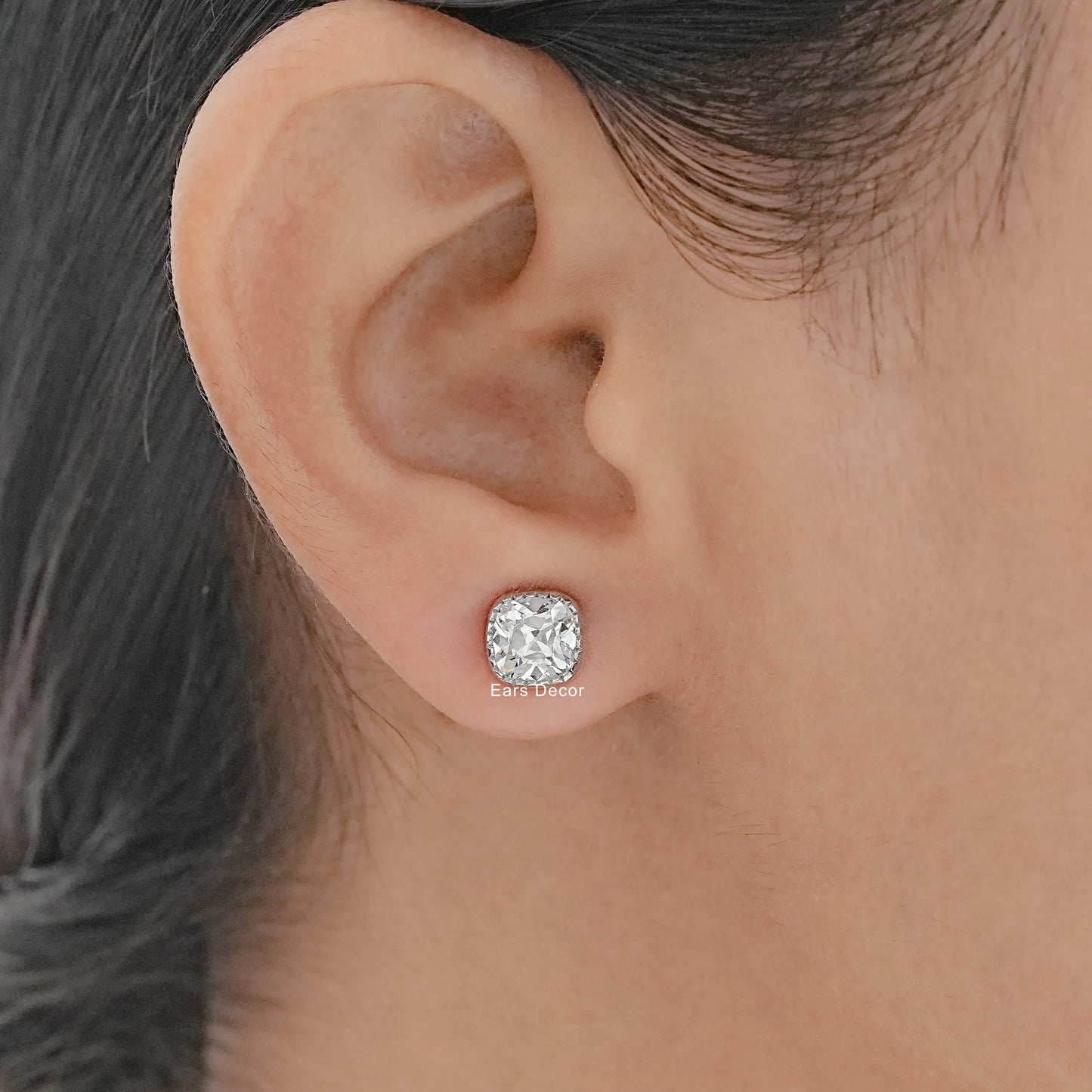 Moissanite Square Old Mine Cushion Cut Stud Earrings