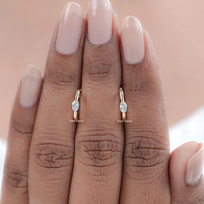 Bezel Set Marquise Cut Moissanite Hoop Earrings