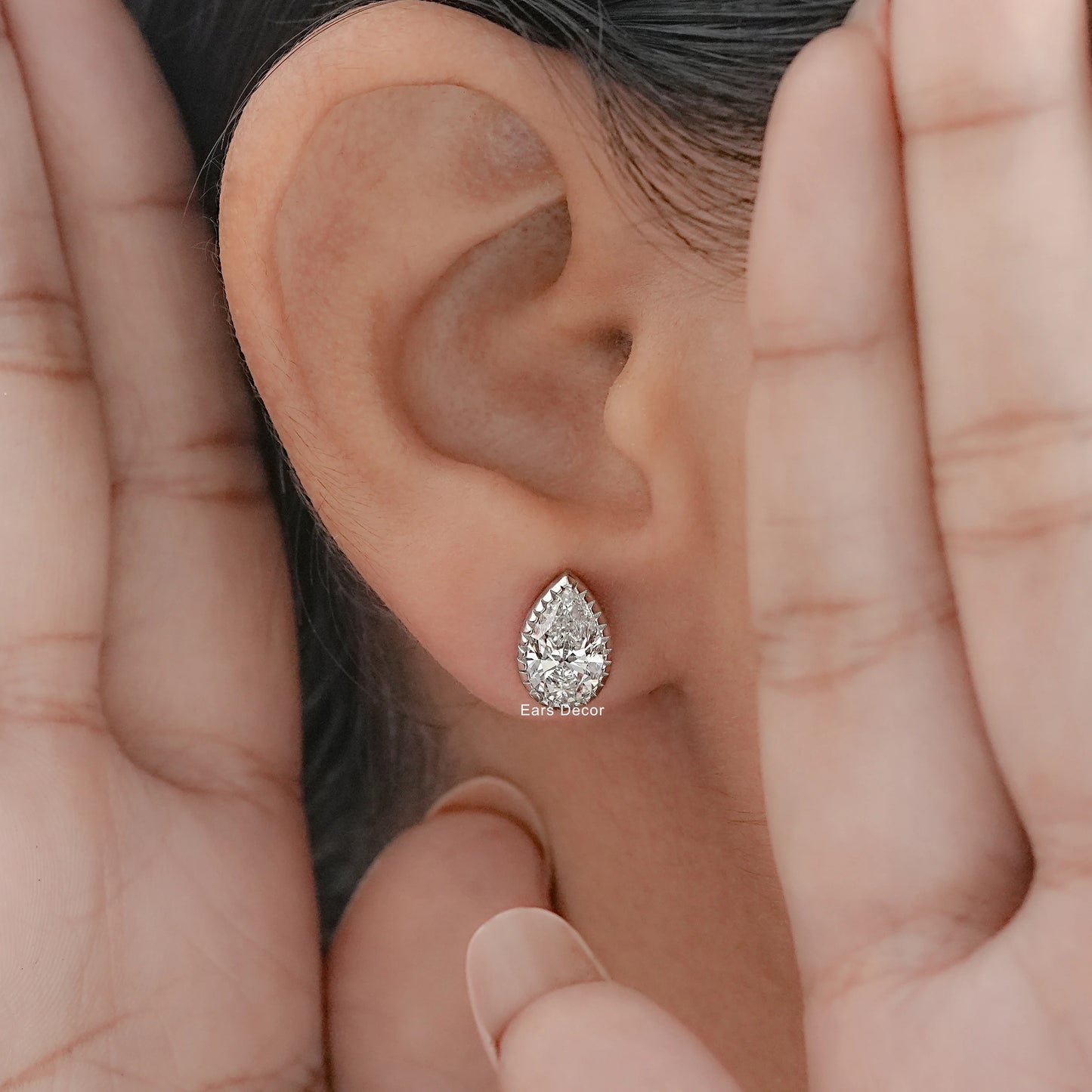 Moissanite Pear Cut Milgrain Set Stud Earrings