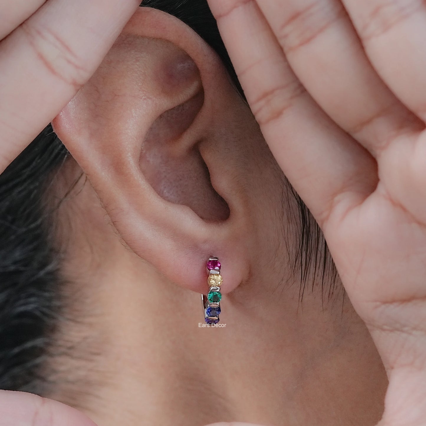 Round Cut Rainbow Gemstone Hoop Earrings