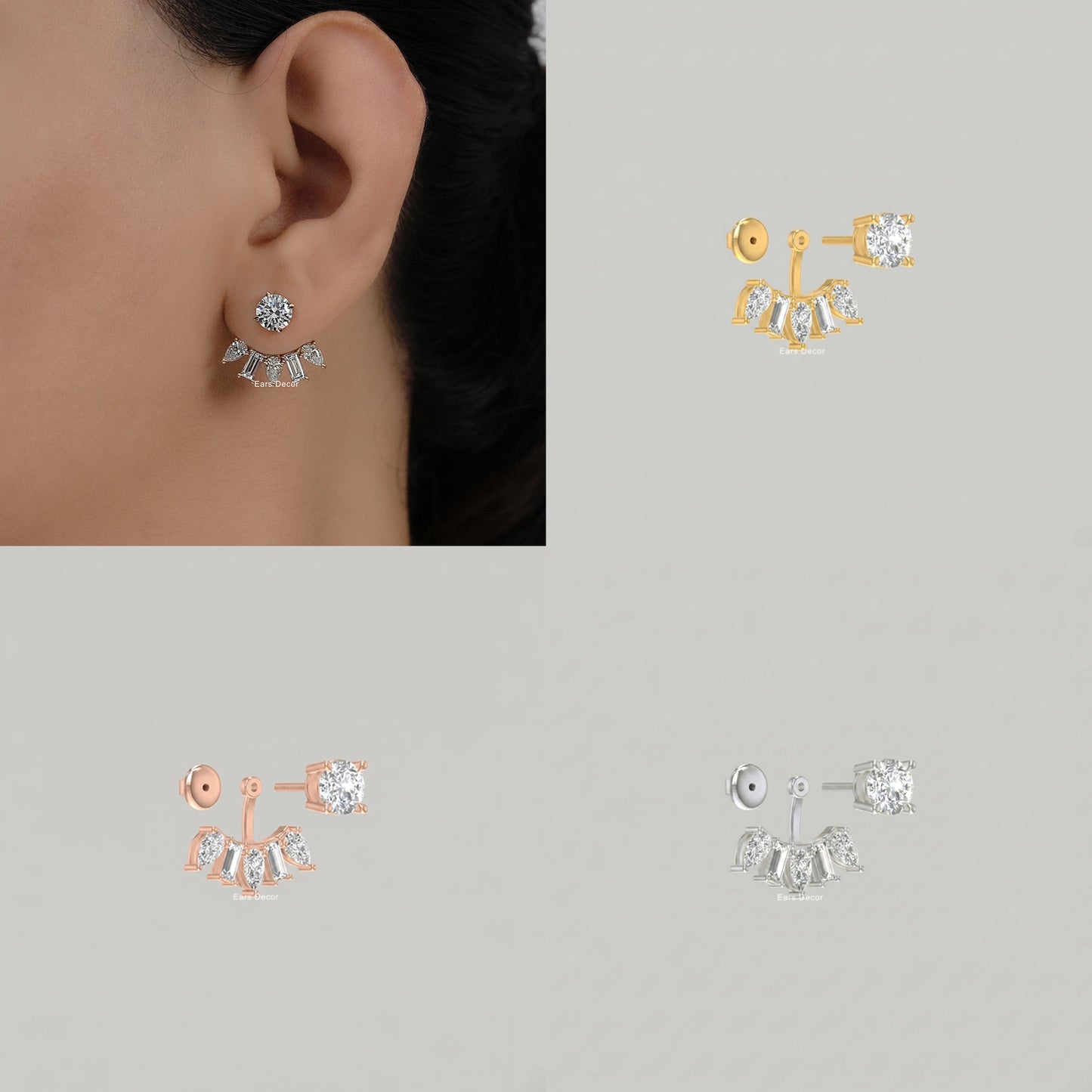 Multi Shape Ear Jacket Stud Earrings