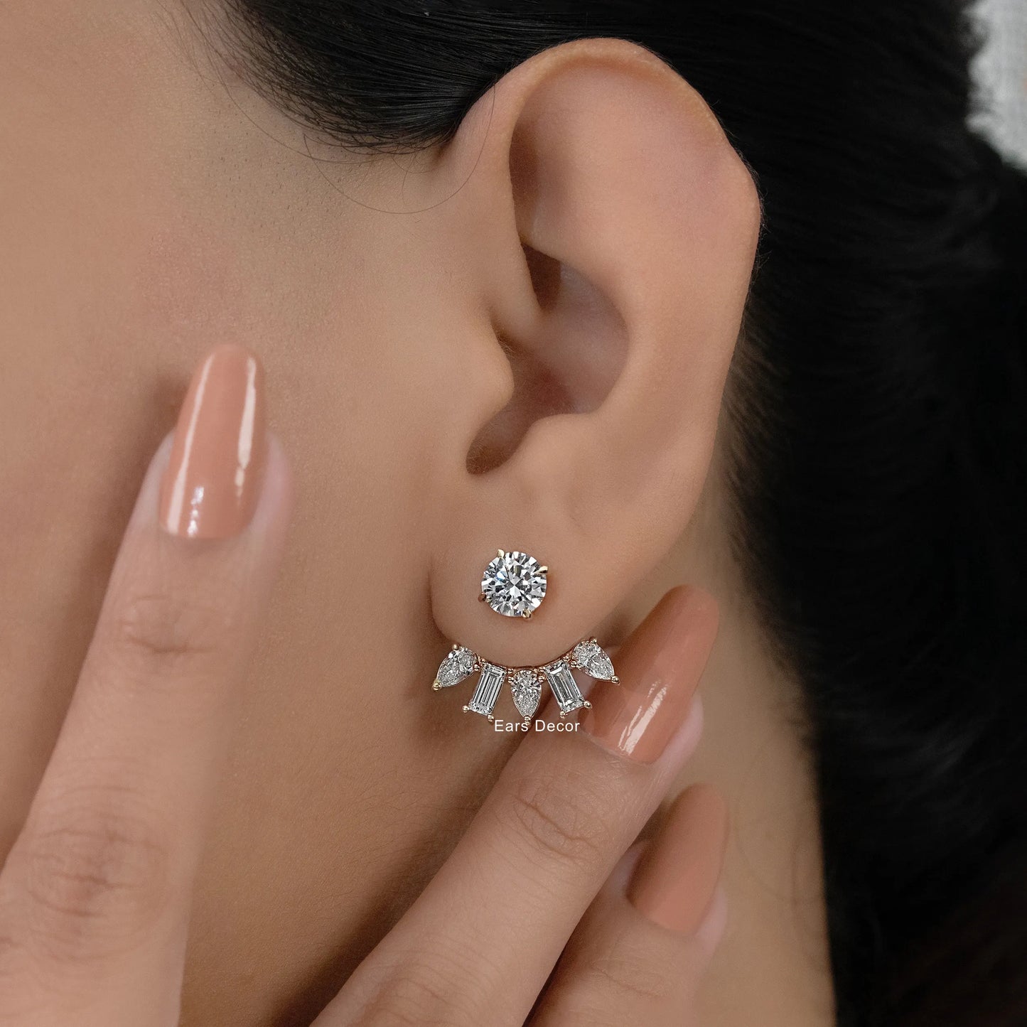 Multi Shape Ear Jacket Stud Earrings