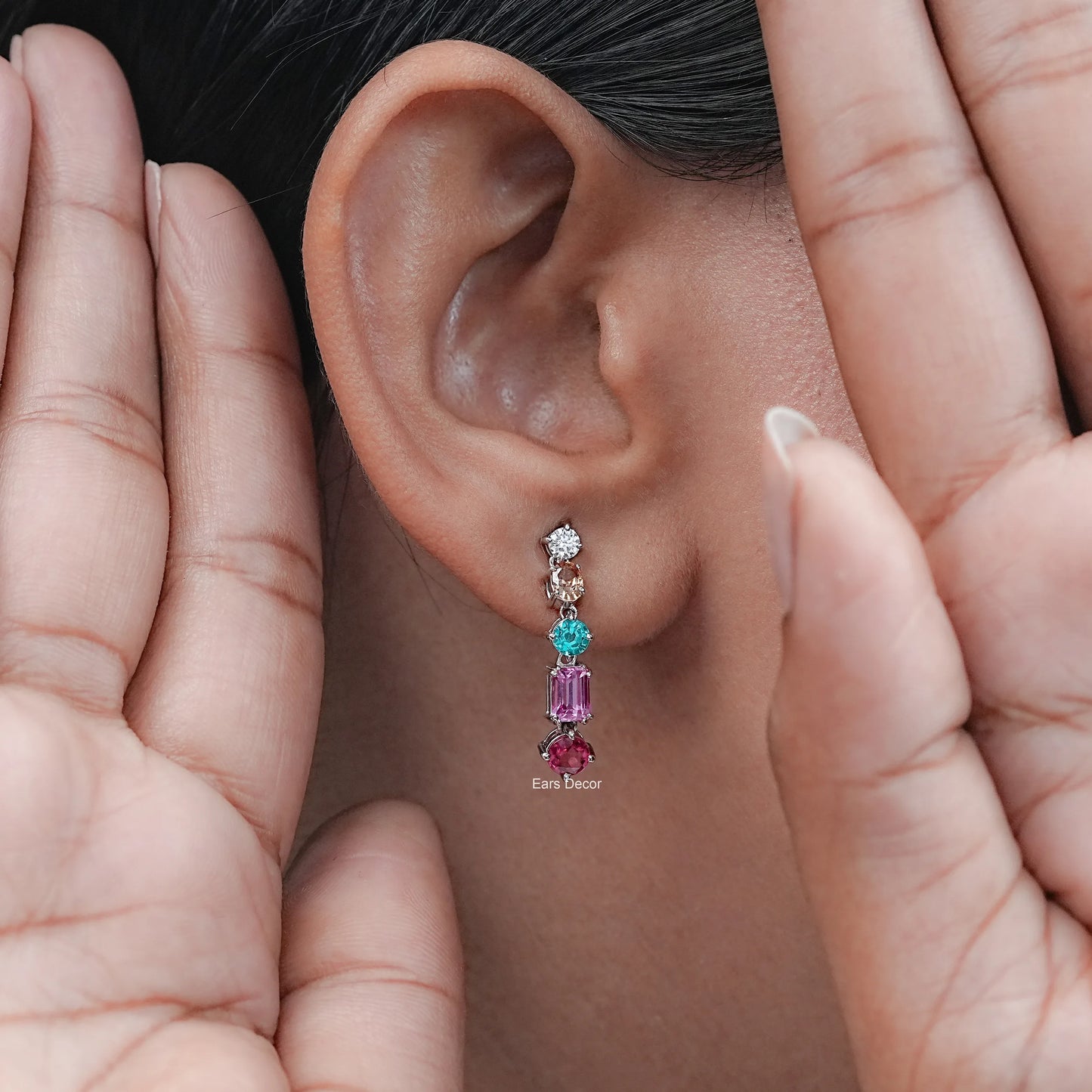 Multiple Shape Rainbow Gemstone Drop Earrings