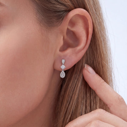 Round Natural Diamond Cluster Drop Earrings