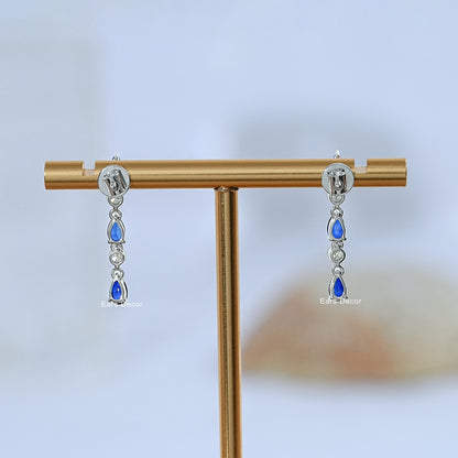 Natural Blue Gemstone And Diamond Drop Earrings