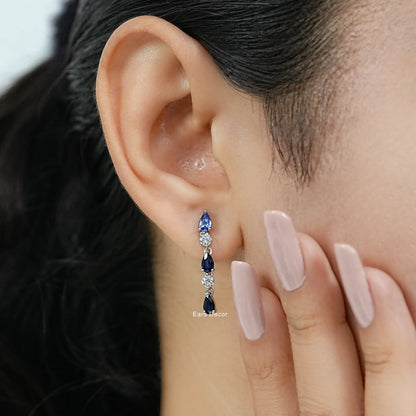 Natural Blue Gemstone And Diamond Drop Earrings